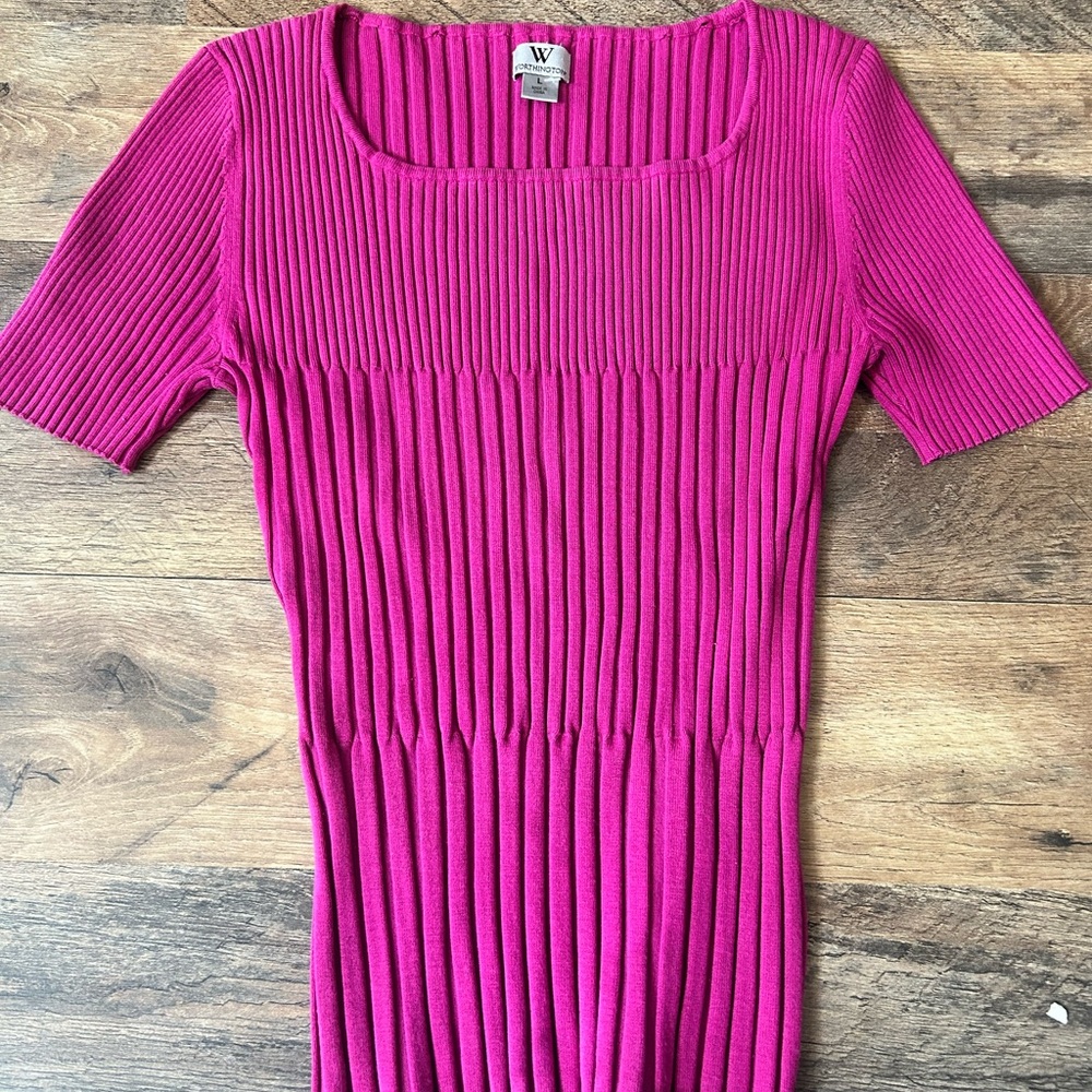 Pink Ribbed Knit-square neck shirt